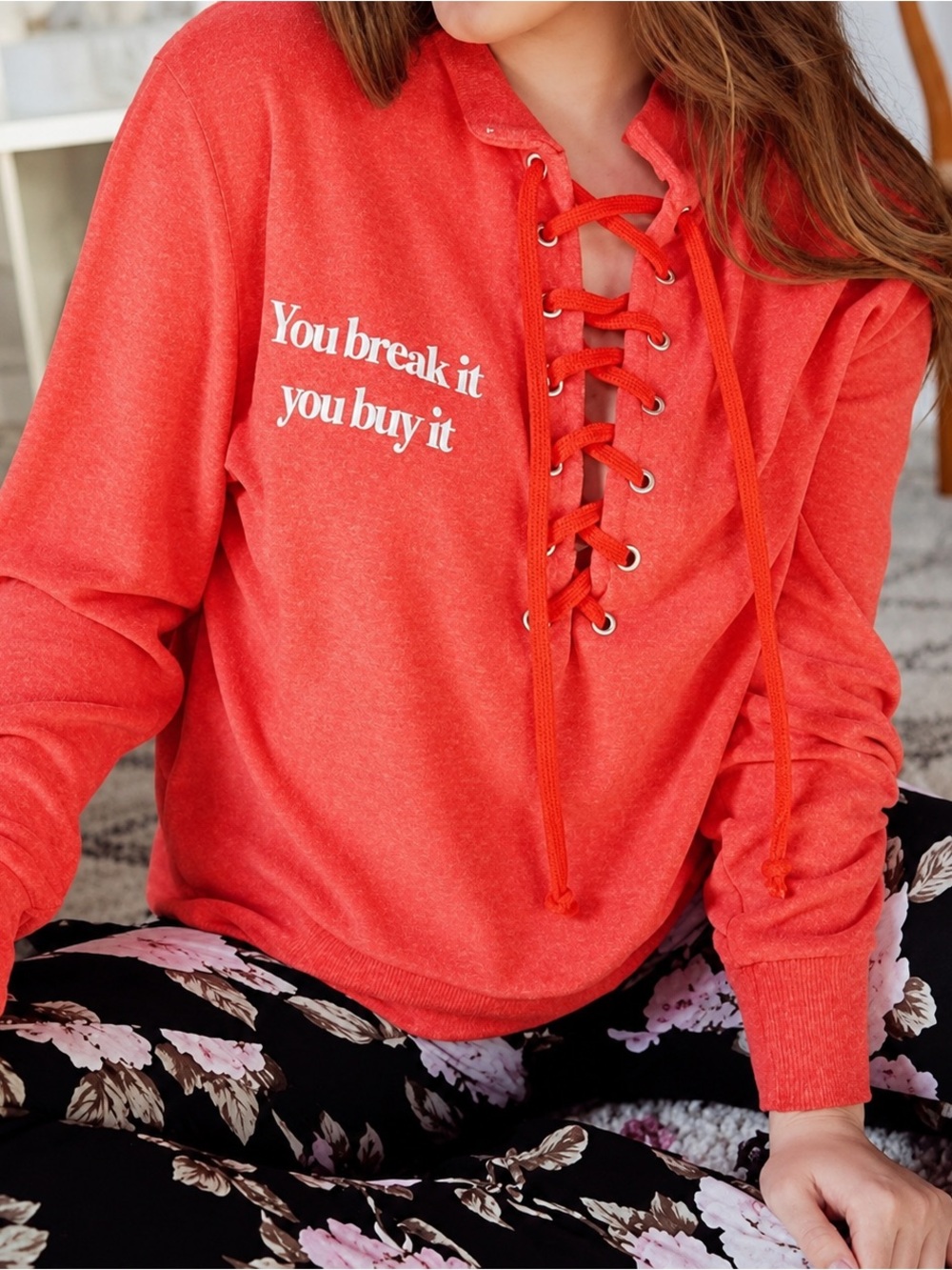 Daydream Nation You Break It You Buy It Lace Up Terry Pullover Size S